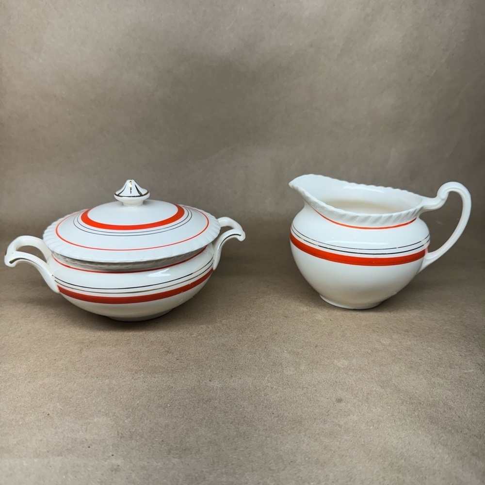 Vintage Johnson Bros “Old English” Covered Sugar Bowl And Creamer Set